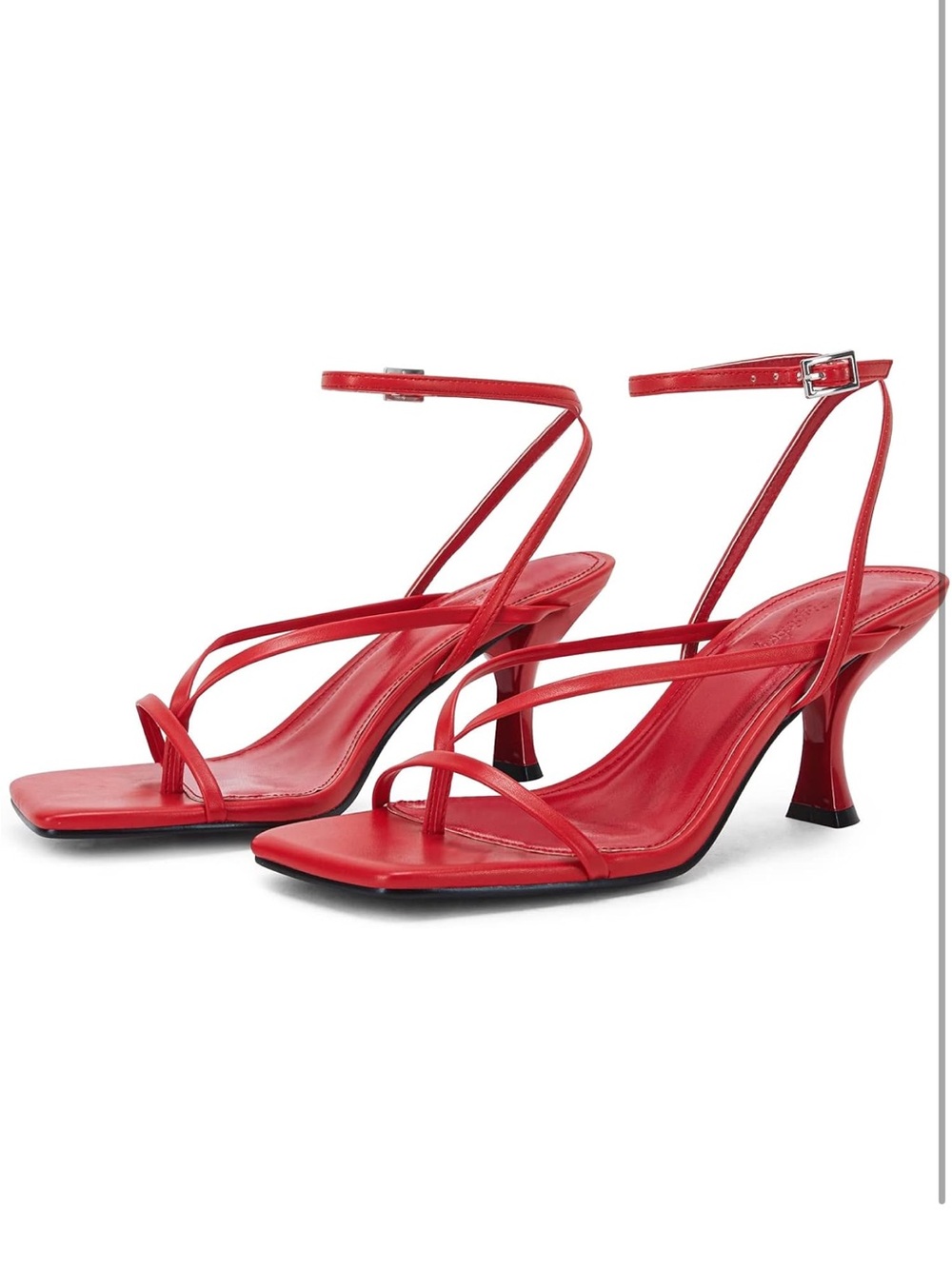 Red Strappy Kitten Heel Sandals - Women